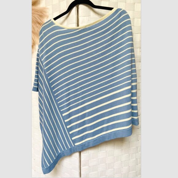Talbots Baby Blue & Off White Striped Poncho Size S/M - Picture 5 of 6